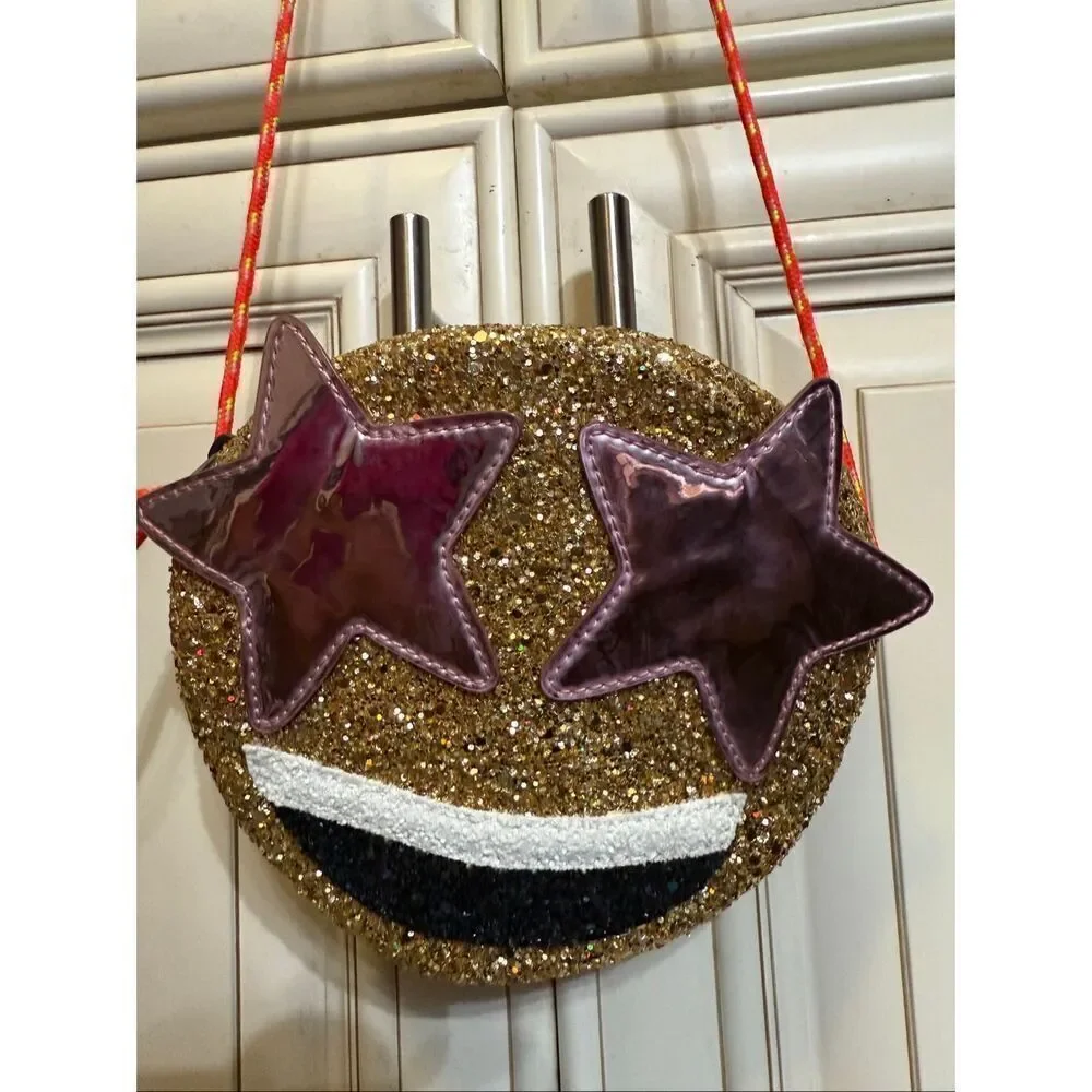Crew Cuts Girls Smiley Star Face Glitter Crossbody Bag Purse Multicolor